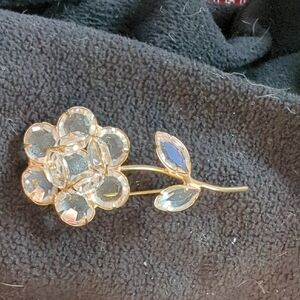 Vintage Clear Bezel Rhinestones GoldTone Flower Brooch